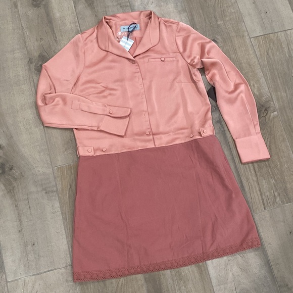 NWT Tuckernuck Blush Silk Delfina Shirt Dress - Picture 2 of 6
